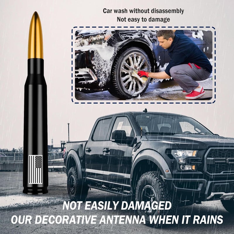 Junecarp American Flag Car Bullet Antenna,Truck Exterior Decoration Accessories[New Upgrade Flag Design] Car Antenna Replacement for Car SUV Truck Most Auto Cars Antenna Accessories (Gold) - Image 3